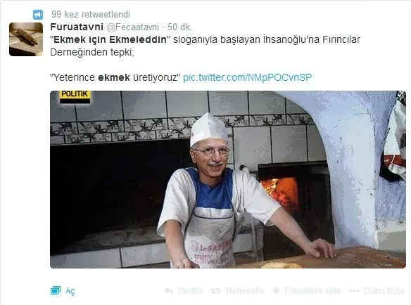 ’Ekmek için Ekmeleddin’ sloganı twitter’ı salladı