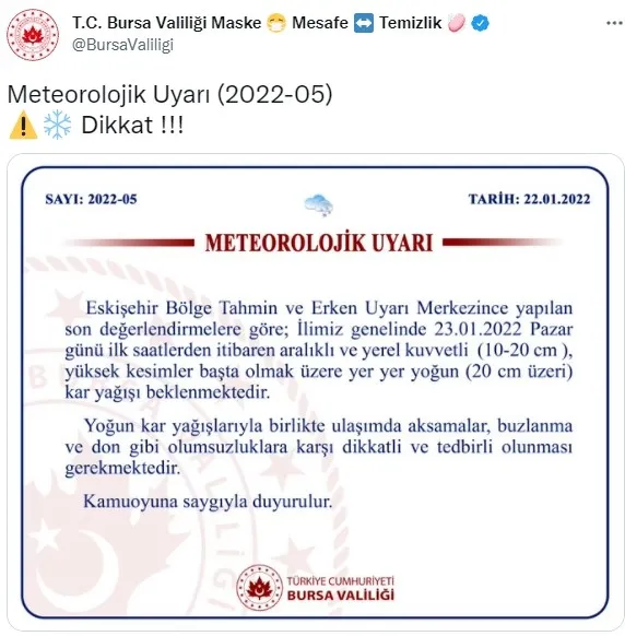 Son dakika: Bursa Valiliğinden 20 cm'lik kar yağışı uyarısı - 1