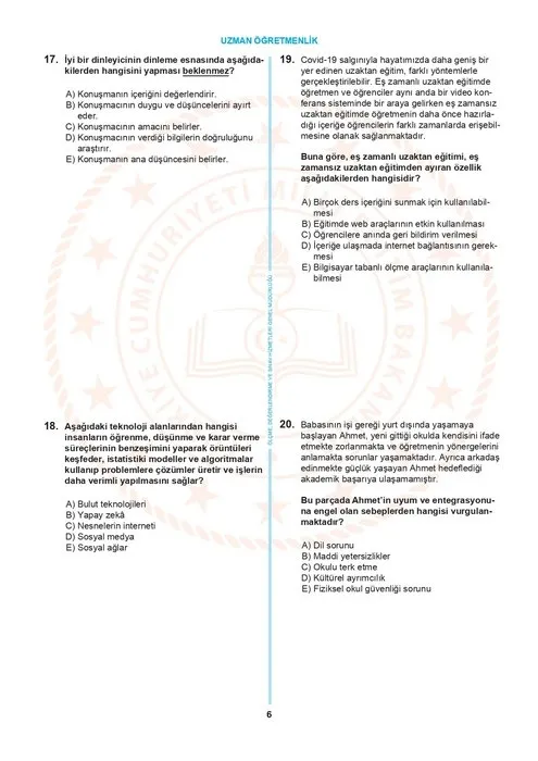 MEB Uzman öğretmenlik örnek sorular PDF yayımlandı mı? Uzman öğretmenlik soru dağılımı açıklandı mı? - 3