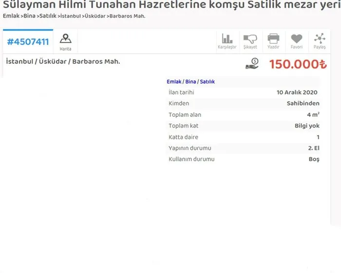 istanbul da mezar karaborsasi 2 milyon liraya satiyor ilan soke etti suleyman hilmi tunahan hazretlerine komsu istanbul da mezar karaborsasi 2 milyon liraya satiyor ilan soke etti suleyman hilmi tunahan hazretlerine komsu