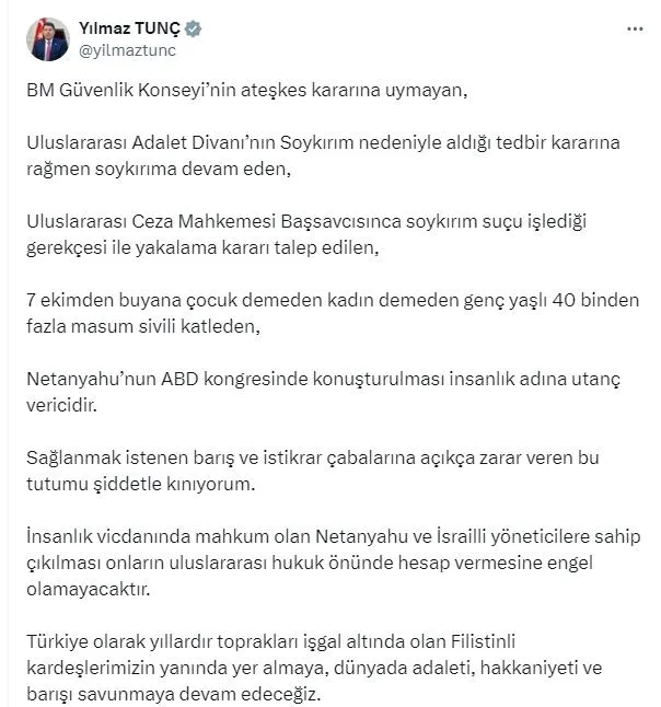 ABD Kongresi’nde katil İsrail Başbakanı Netanyahu ayakta alkışlandı! Türkiye’den peş peşe tepki: Yazıklar olsun size