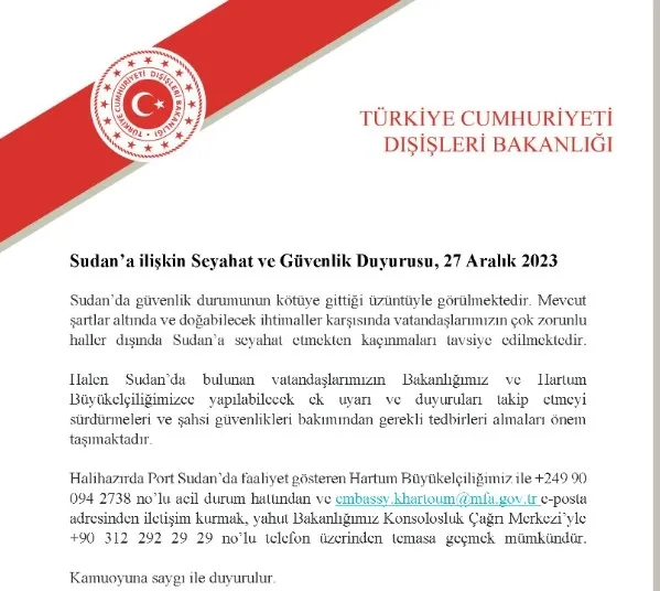 Türk Dışişleri Bakanlığından Sudan’a seyahat ve güvenlik uyarısı: Durum kötüye gidiyor
