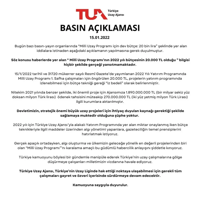 turkiye-uzay-ajansindan-tua-dev-butce-iddialarina-yanit-1642271054083.jpg Türkiye Uzay Ajansı'ndan (TUA) "dev bütçe" iddialarına yanıt - 3
