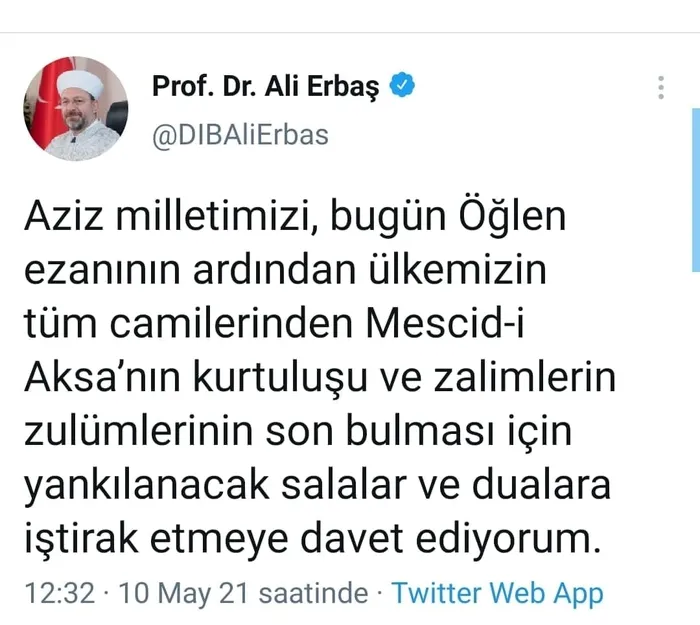 Son dakika: Diyanet İşleri Başkanı Ali Erbaş'tan İsrail'e Mescid-i Aksa tepkisi! 90 bin camide Filistin ve Kudüslüler için dualar yükseldi - 1