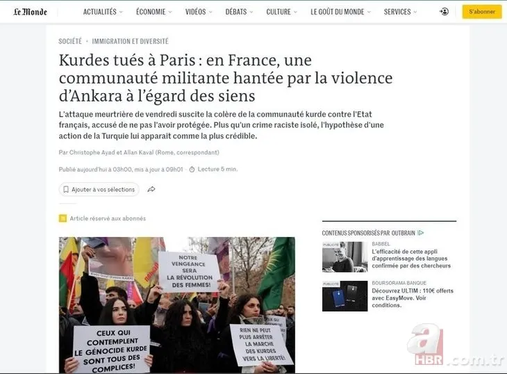Fransız basını öldürülen PKK’lı teröristleri kahraman ilan etti! İşte Fransızların Türkiye’yi hedef alan skandal haberleri