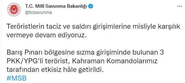 Son dakika: Barış Pınarı bölgesine sızmaya çalışan teröristler etkisiz hale getirildi - 1