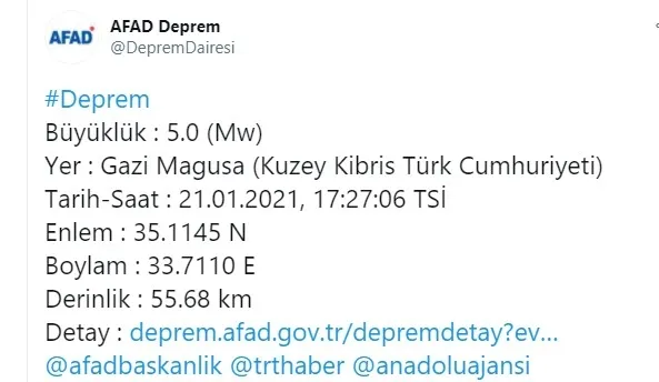 Son dakika: KKTC Gazi Magusa’da şiddetli deprem | 2021 son depremler...