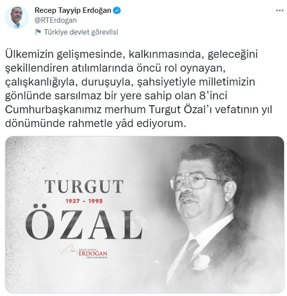 Başkan Erdoğan vefatının 29. yılında 8. Cumhurbaşkanı Turgut Özal'ı andı - 1