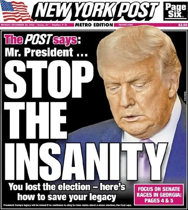 Trump'ı destekleyen New York Post'tan ABD gündemine damga vuran manşet: Deliliği bırak - 1