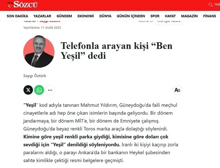 Sözcü’nün Ben Yeşil iddiasına ilişkin İçişleri Bakanlığı’ndan açıklama