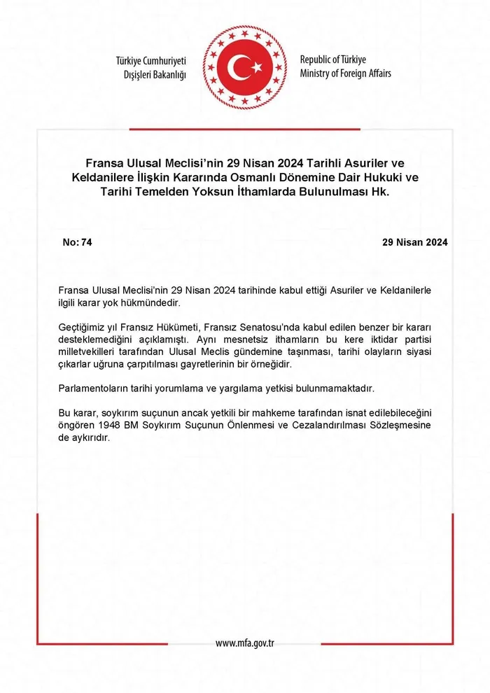 disisleri-bakanligindan-fransaya-tepki-asuriler-ve-keldanilerle-ilgili-karar-yok-hukmundedir-1714415297387.jpeg Dışişleri Bakanlığından Fransa'ya tepki: Asuriler ve Keldanilerle ilgili karar yok hükmündedir - 1