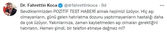 Son dakika: Sağlık Bakanı Koca’dan Kovid-19 aşısı için hatırlatma dozu çağrısı
