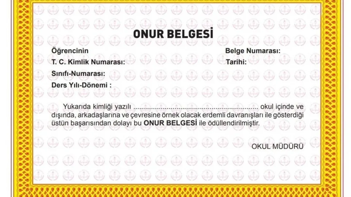 Onur Belgesi kimlere verilir, ortalama şartı var mı? İftihar belgesi ne demek? 1, 2, 3, 4, 5, 6, 7, 8, 9, 10, 11 ve 12. sınıflar...