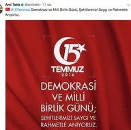Ünlülerin 15 Temmuz mesajı