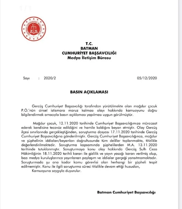 batman-cumhuriyet-bassavciligindan-gercuste-cinsel-istismara-ugrayan-kiz-cocugu-ile-ilgili-aciklama-1607280283440.jpg Batman Cumhuriyet Başsavcılığı'ndan Gercüş'te cinsel istismara uğrayan kız çocuğu ile ilgili açıklama - 1