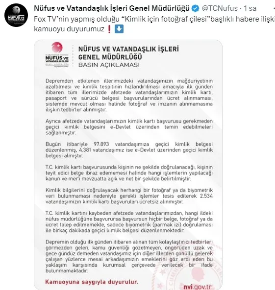 nufus-ve-vatandaslik-isleri-genel-mudurlugunden-fox-tvnin-haberine-yanit-1677191839879.jpg Fox TV’nin yalan haberine Nüfus ve Vatandaşlık İşleri Genel Müdürlüğünden yanıt - 1