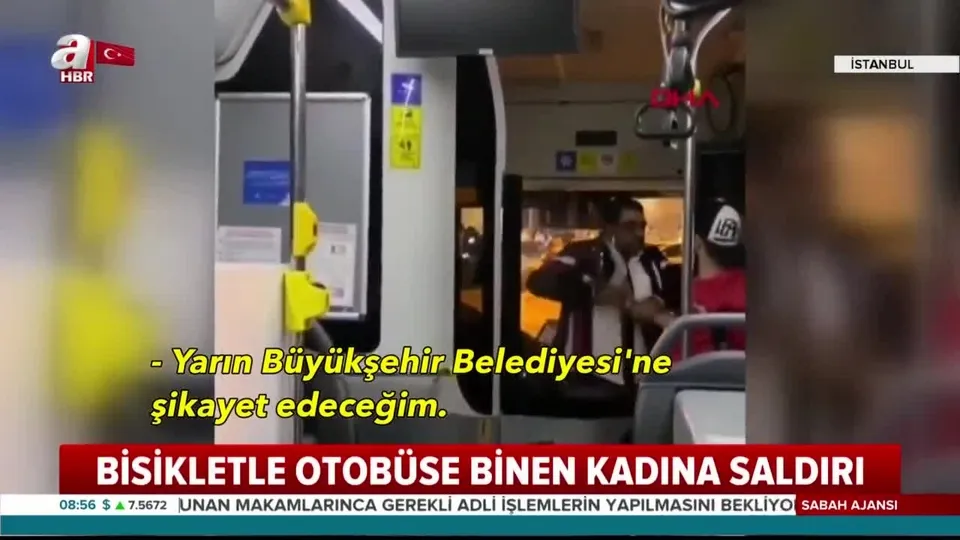 Bisikletle otobüse binen kadına saldırı