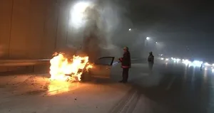 D-100’de korkutan olay! Bir anda alev aldı