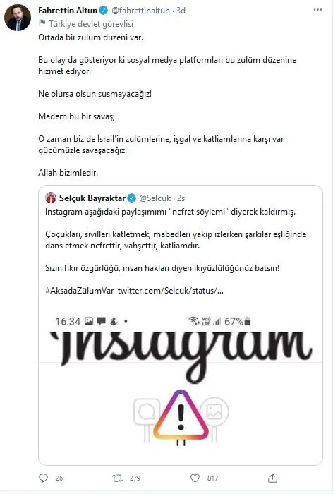 Son dakika | Instagram’dan büyük skandal! Selçuk Bayraktar’ın İsrail’i eleştiren paylaşımını kaldırdı