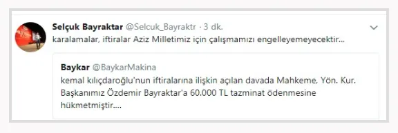 Kılıçdaroğlu'nun iftiralarına Selçuk Bayraktar'dan gönderme - 1