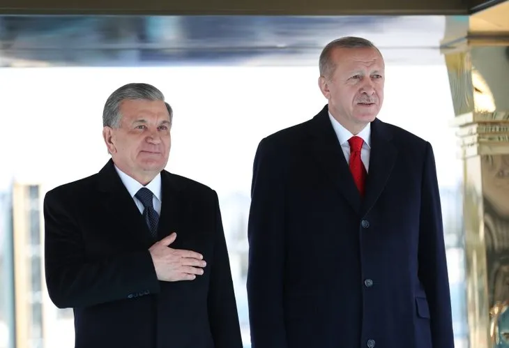 Özbekistan Cumhurbaşkanı Mirziyoyev Ankara’da! Başkan Erdoğan resmi törenle karşıladı