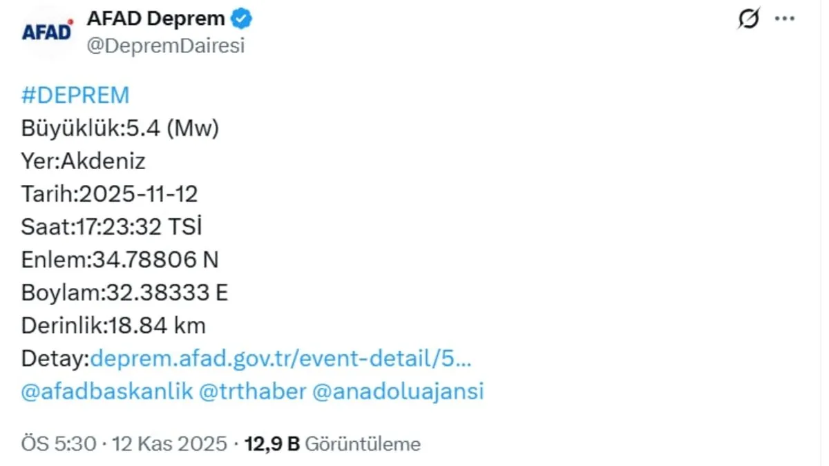Az önce deprem mi oldu, nerede? Deprem kaç büyüklüğünde oldu? 12 Kasım AFAD KANDİLLİ son depremler