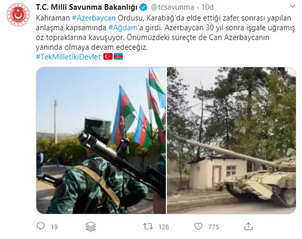 Son dakika: MSB’den bu kareyle paylaştı! Azerbaycan Ordusu Ağdam’a girdi