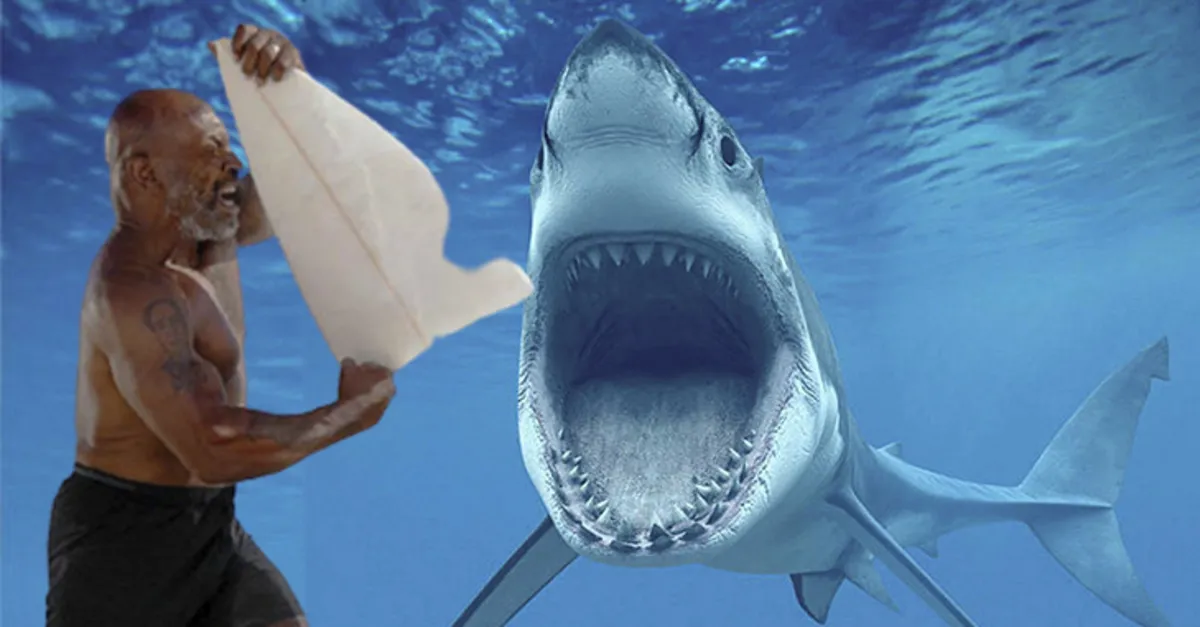 Dünyaca ünlü boksör Mike Tyson köpek balıklarına karşı! Aralarına daldı burnundan tutup...