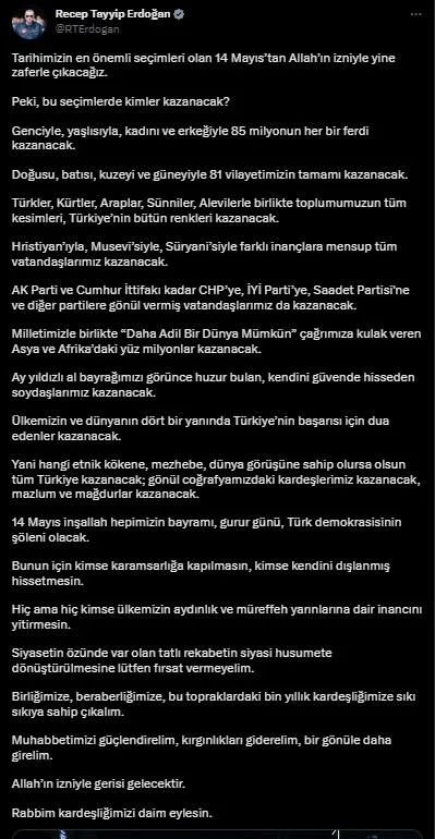 baskan-erdogandan-14-mayis-mesaji-yine-zaferle-cikacagiz-1683355537561.jpeg Başkan Erdoğan'dan 14 Mayıs mesajı: Yine zaferle çıkacağız - 3