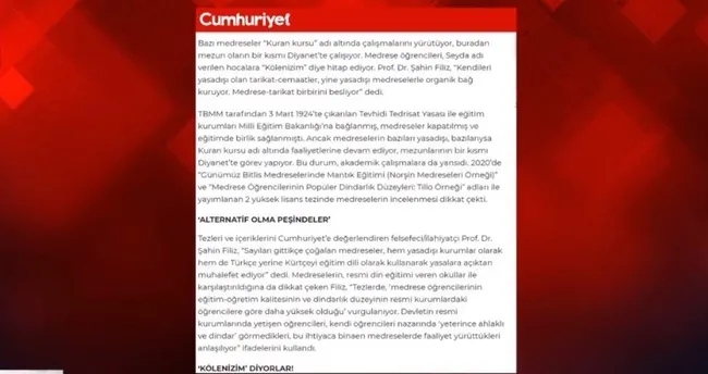 Cumhuriyet gazetesi Kur’an kurslarını hedef aldı: Yasal değiller