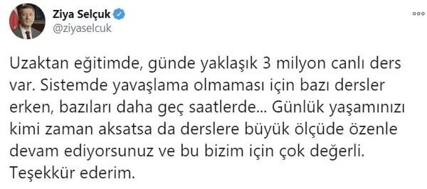 Milli Eğitim Bakanı Ziya Selçuk'tan uzaktan eğitim mesajı - 1