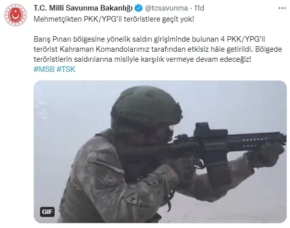 MSB’den son dakika açıklaması: 4 PKK-YPG’li terörist öldürüldü