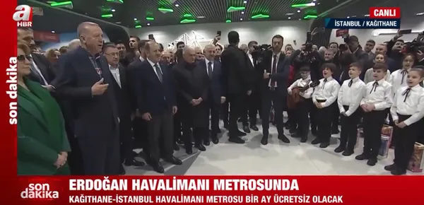 Kağıthane-İstanbul Havalimanı Metrosu açılışında Başkan Erdoğan’a çifte sürpriz! Çocuk korosu ve portresi beğeni topladı