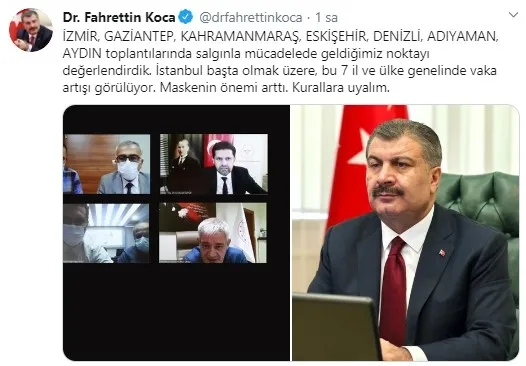 Sağlık Bakanı Fahrettin Koca 7 ilin sağlık müdürüyle video konferans yöntemiyle görüştü