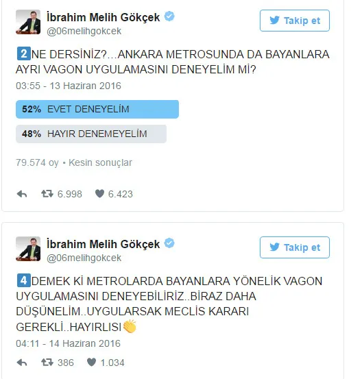 Melih Gökçek'ten 'Metroda kadınlar vagonu ayrı olsun mu?' anketi - 2