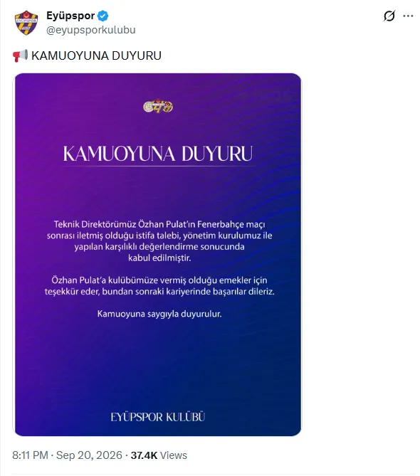 1789925724511.png Fenerbahçe karşısındaki 8-0’lık hezimet sonrası ayrılık! Eyüpspor, Özhan Pulat’ın istifasının kabul edildiğini duyurdui - 3
