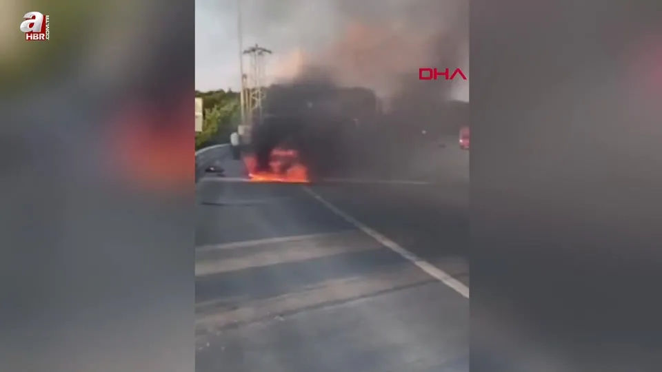 Şile Otoyolu’nda otomobil alev alev yandı