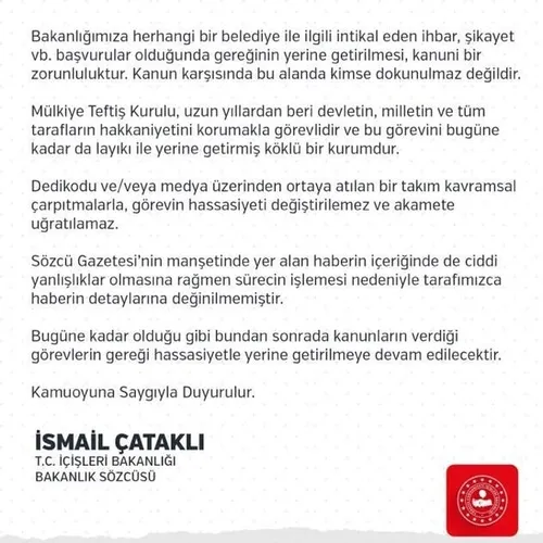 İçişleri Bakanlığından Sözcü Gazetesi’nin yalan haberine tekzip!