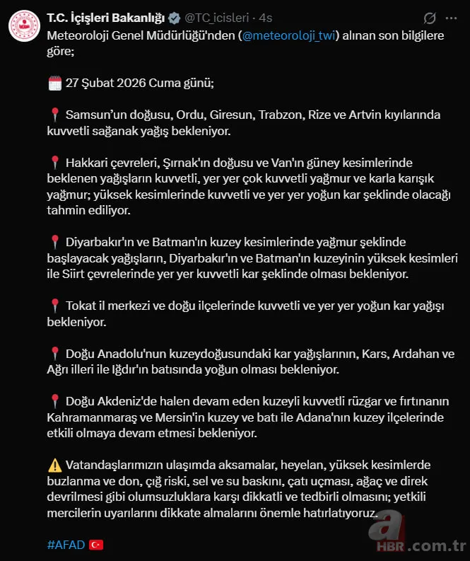 Hava buz kesecek! Kuvvetli sağanak, fırtına ve kar uyarısı: 15 ilde sarı kod devrede 8