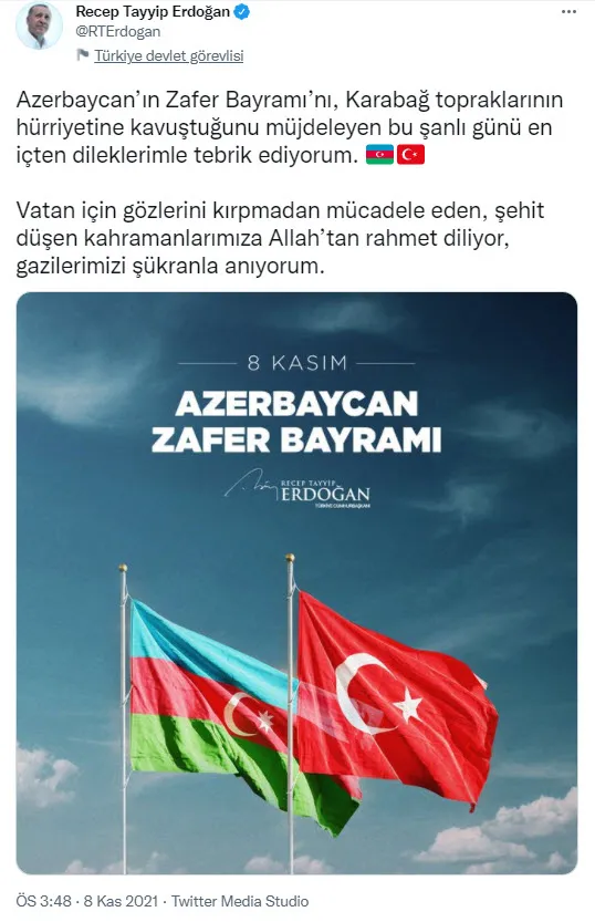 Son dakika | Başkan Erdoğan'dan Dağlık Karabağ zaferinin yıl dönümü mesajı - 2