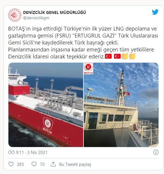 Türkiye'nin ilk yüzer LNG gemisi Ertuğrul Gazi'ye Türk bayrağı çekildi - 3