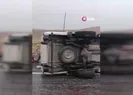 Elazığ’da kaygan yolda kamyonet devrildi