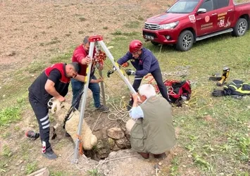 İtfaiye ekipleri kuyuya düşen koyun için harekete geçti