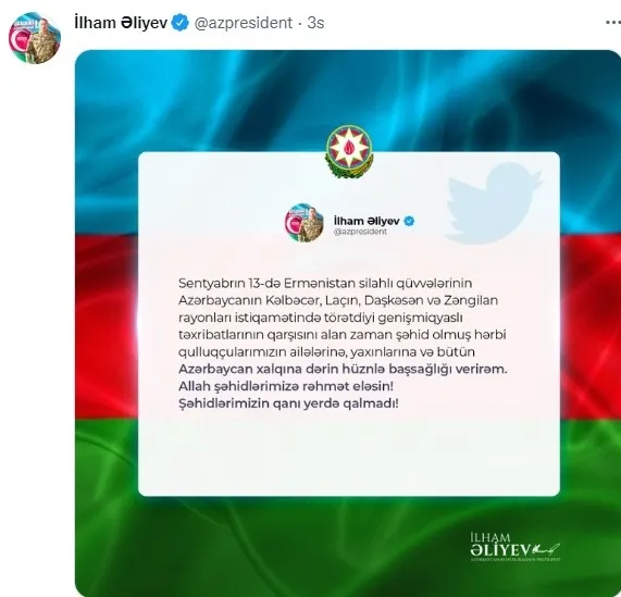 Başkan Erdoğan’dan Aliyev’e şehitler için taziye: Kardeş Türkiye her zaman Azerbaycan’ın yanında