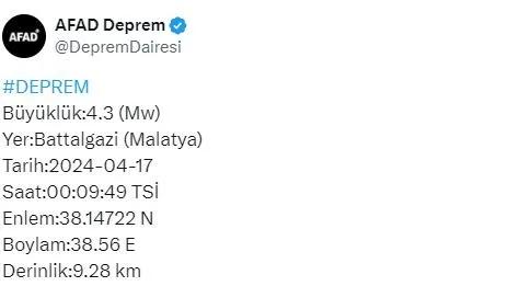AFAD duyurdu! Malatya’da gece yarısı korkutan deprem