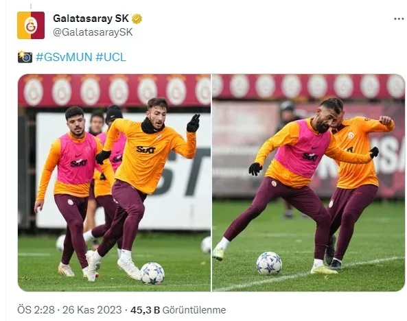 Galatasaray’da Manchester United maçı için sahada