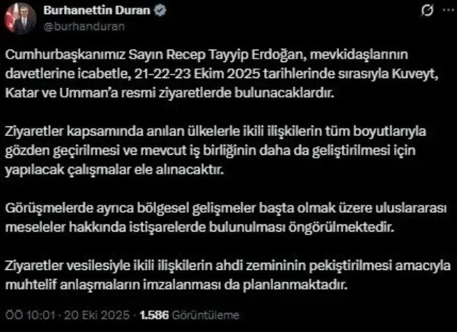 İLETİŞİM BAŞKANLIĞI KÖRFEZ TURU’NA İLİŞKİN DETAYLARI PAYLAŞTI