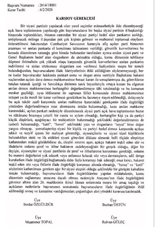 AYM’den bir skandal karar daha! Başkan Erdoğan ve AK Parti’ye ağır hakaret içeren pankartı ifade özgürlüğü saydı
