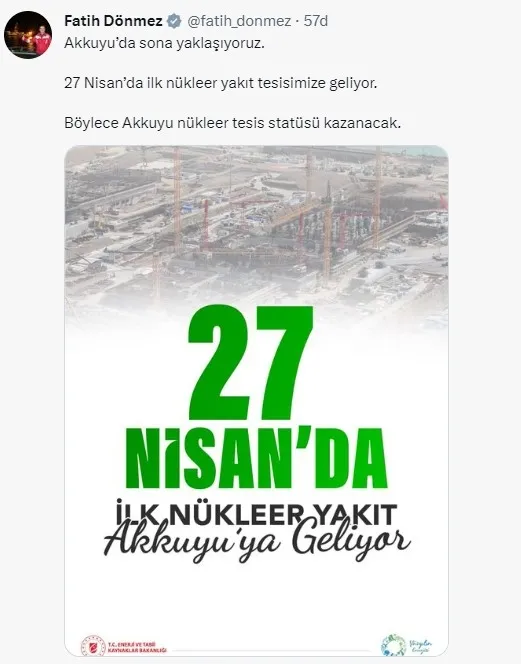 Bakan Fatih Dönmez Akkuyu için tarih verdi: İlk nükleer yakıt tesise geliyor