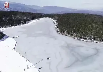 Düzce'de gölet buz tuttu
